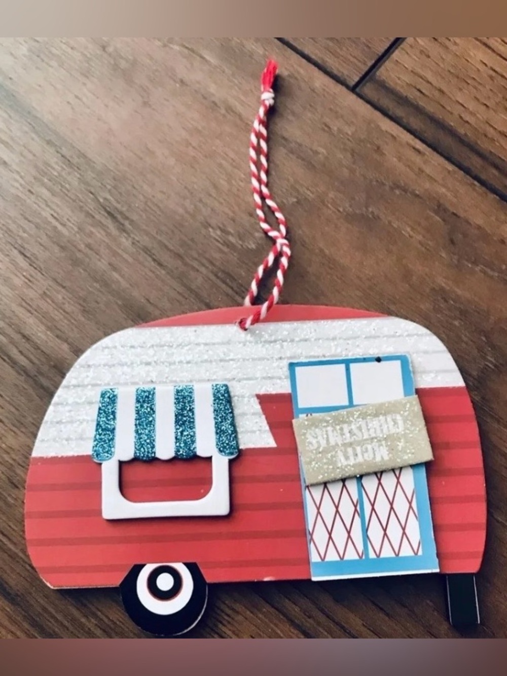 Festive Red Trailer Holiday Ornament with Glitter Accents - Christmas Camper